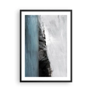 Affisch i svart ram - Abstrakt komposition av en klippig kust och hav - 50x70cm - Vatten - jord: en krock mellan elementen - Modern väggdekoration för vardagsrum och sovrum ARTTOR