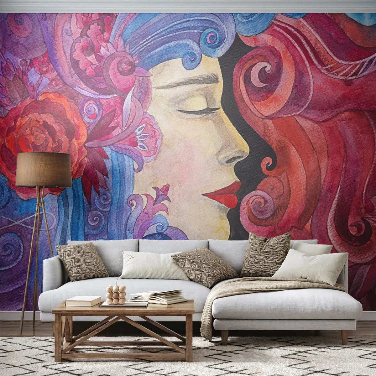 Självhäftande Fototapet Deluxe Sticker - Jugendstilen lever - Kvinna, Blommor, Gudinna - 250x175 cm