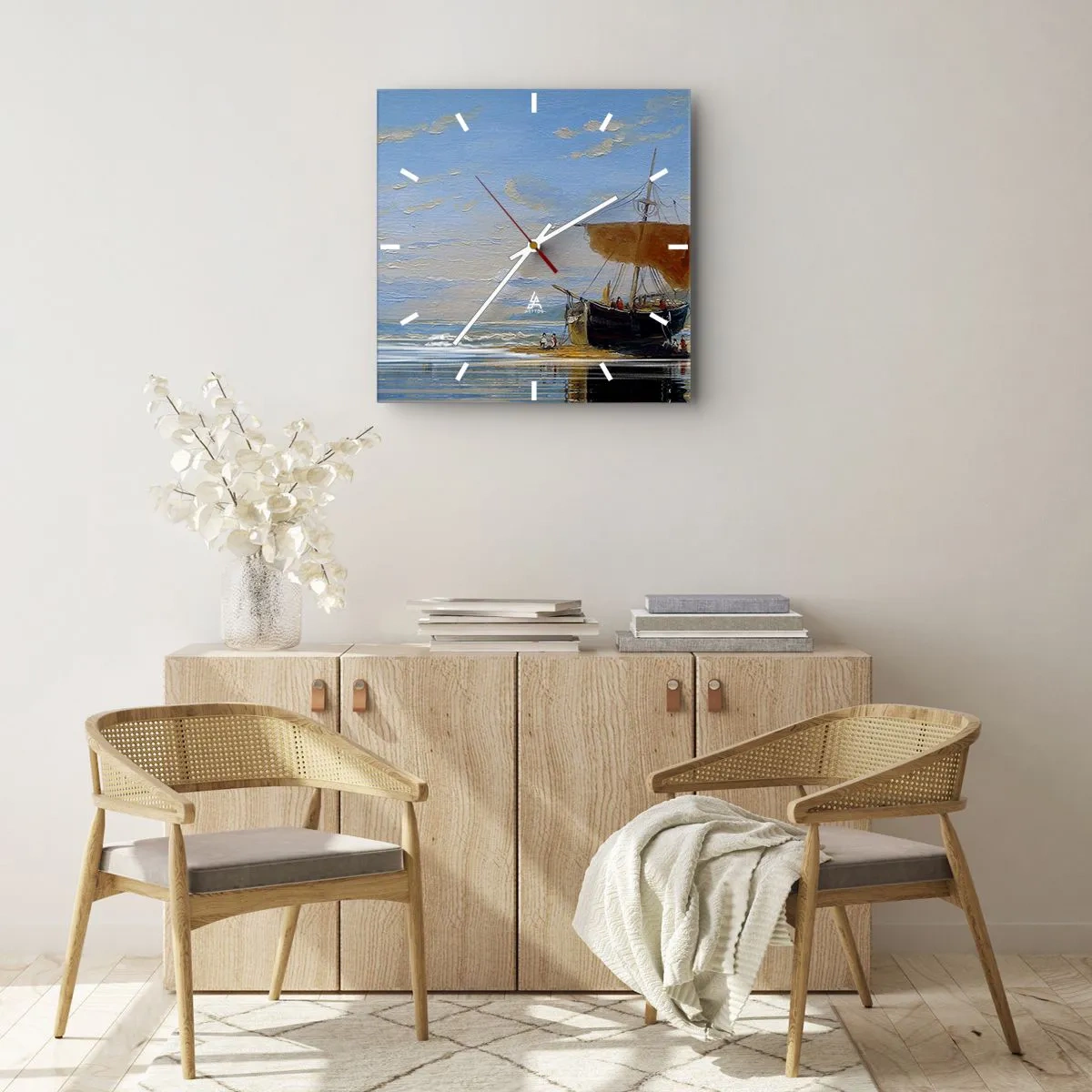 Väggklocka - Klocka på glas - Vatten, jord, luft - 30x30 cm