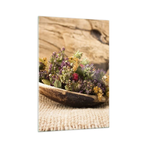 Glastavla - Bild på glas - Färgglada blommor och doftande örter - 70x100 cm
