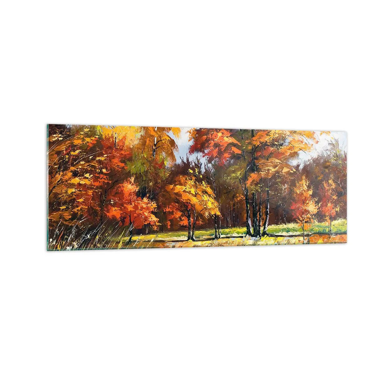 Glastavla - Bild på glas - Landskap i guld och brons - 140x50 cm