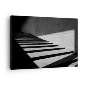 Canvastavla - Bild på duk - Trappor i minimalistisk stil i svartvitt - 70x50cm - Modernismens råa skönhet - Modern väggdekoration för vardagsrum och sovrum ARTTOR