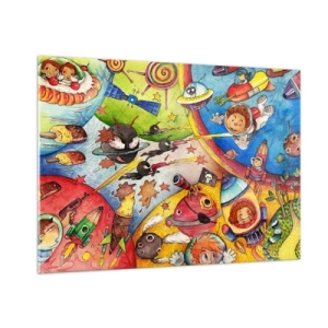 Glastavla - Bild på glas - Stora rymdäventyret - 100x70 cm