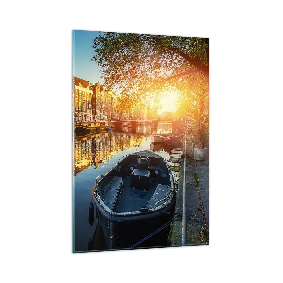 Glastavla - Bild på glas - En morgon i Amsterdam - 80x120 cm
