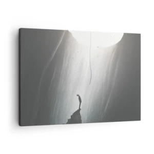 Canvastavla - Bild på duk - Silhuett av en man på golvet i en grotta med utsikt över ljuset - 70x50cm - Det finns alltid en väg ut - Modern väggdekoration för vardagsrum och sovrum ARTTOR