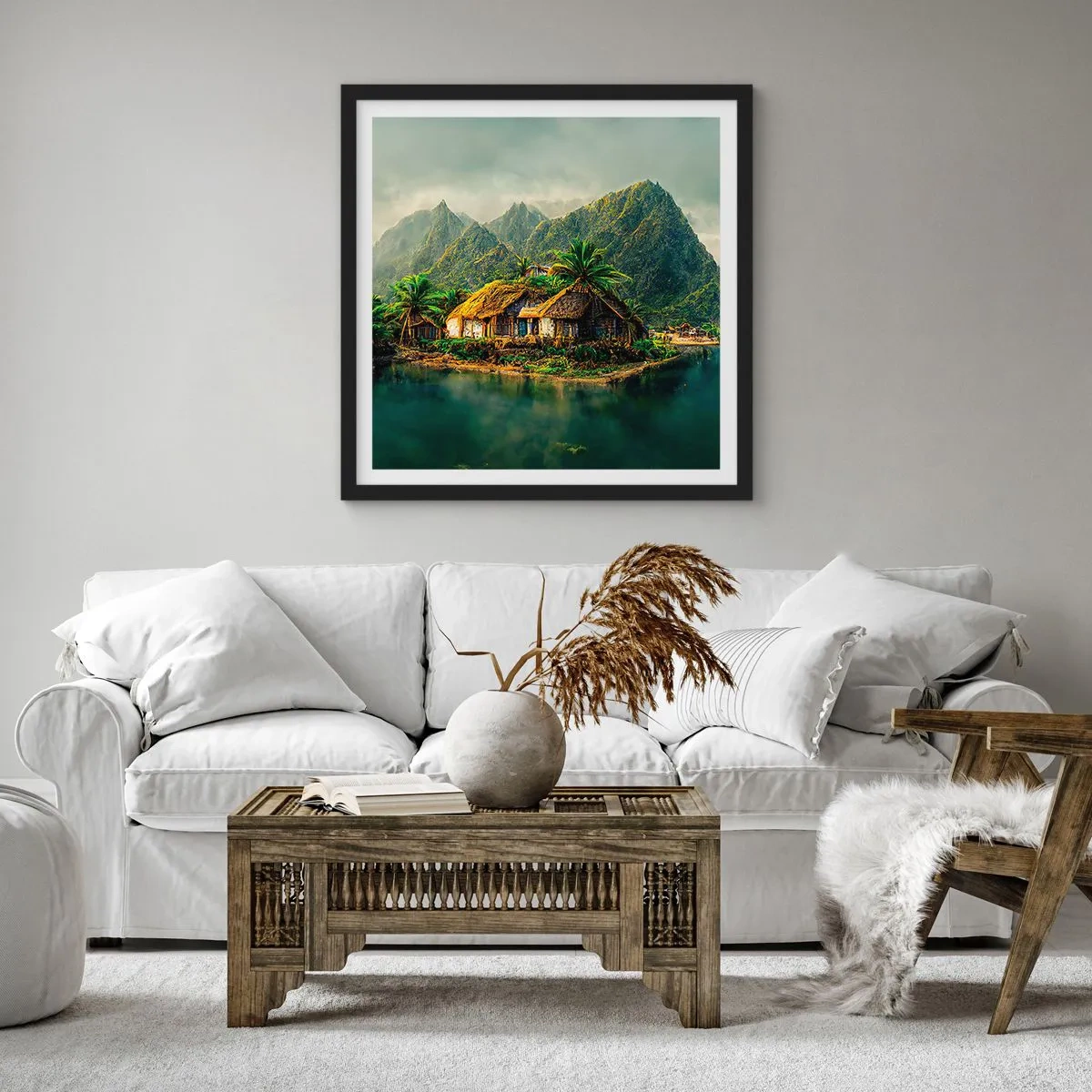 Affisch i svart ram - Tropiskt paradis - 40x40 cm