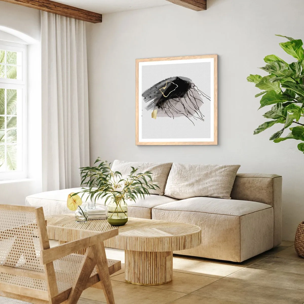 Affisch i ram av ljusek - I svart och guld - 60x60 cm