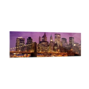 Glastavla - Bild på glas - Manhattan i violett och guld - 160x50 cm