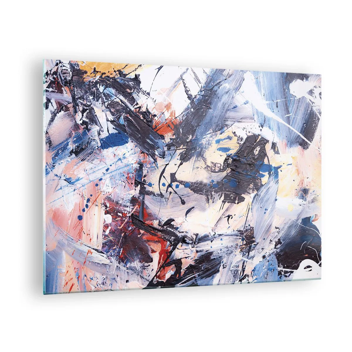 Glastavla - Bild på glas - Abstrakt målning i intensiva färger - 70x50cm - Abstraktionen galna dans - Modern väggdekoration för vardagsrum och sovrum ARTTOR