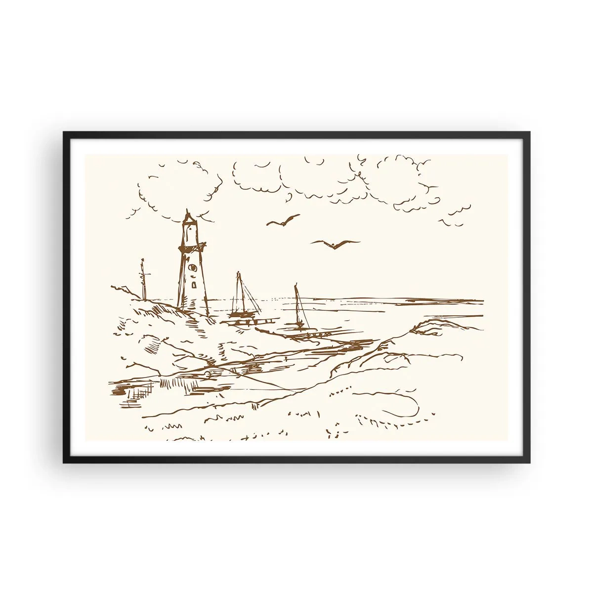 Affisch i svart ram - Sommarminnets kontur - 100x70 cm