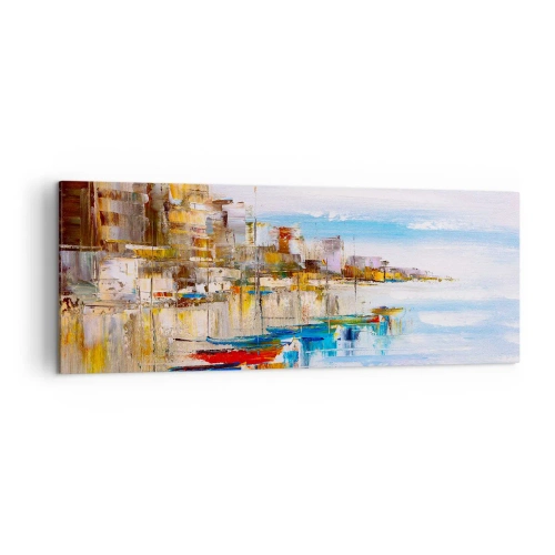Canvastavla - Bild på duk - Flerfärgad urban hamn - 140x50 cm