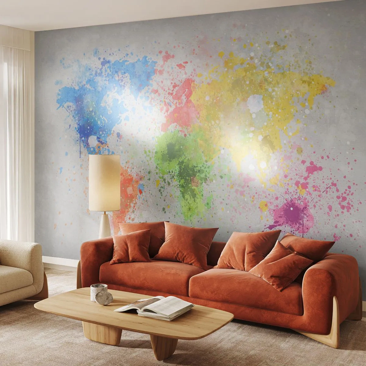 Självhäftande Fototapet Deluxe Sticker - Världens alla färger - Världskarta, Kontinenter, Resor - 200x140 cm