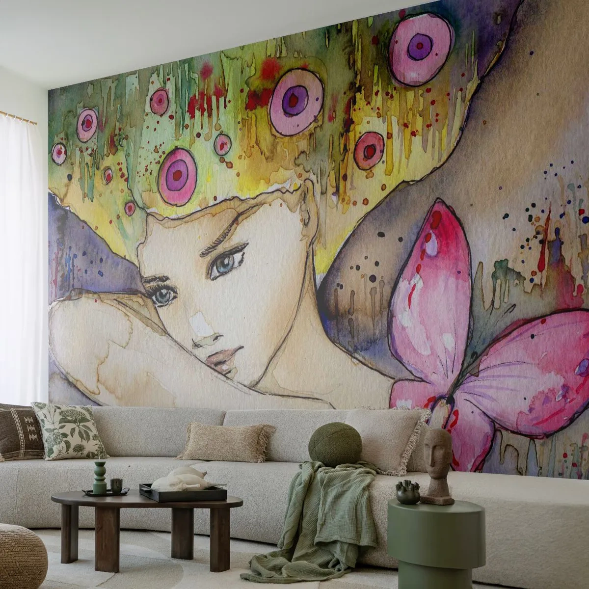 Fototapet Premium Canvas - fjärilprincessa - Abstraktion, Kvinna, Vattenfärger - 400x280 cm