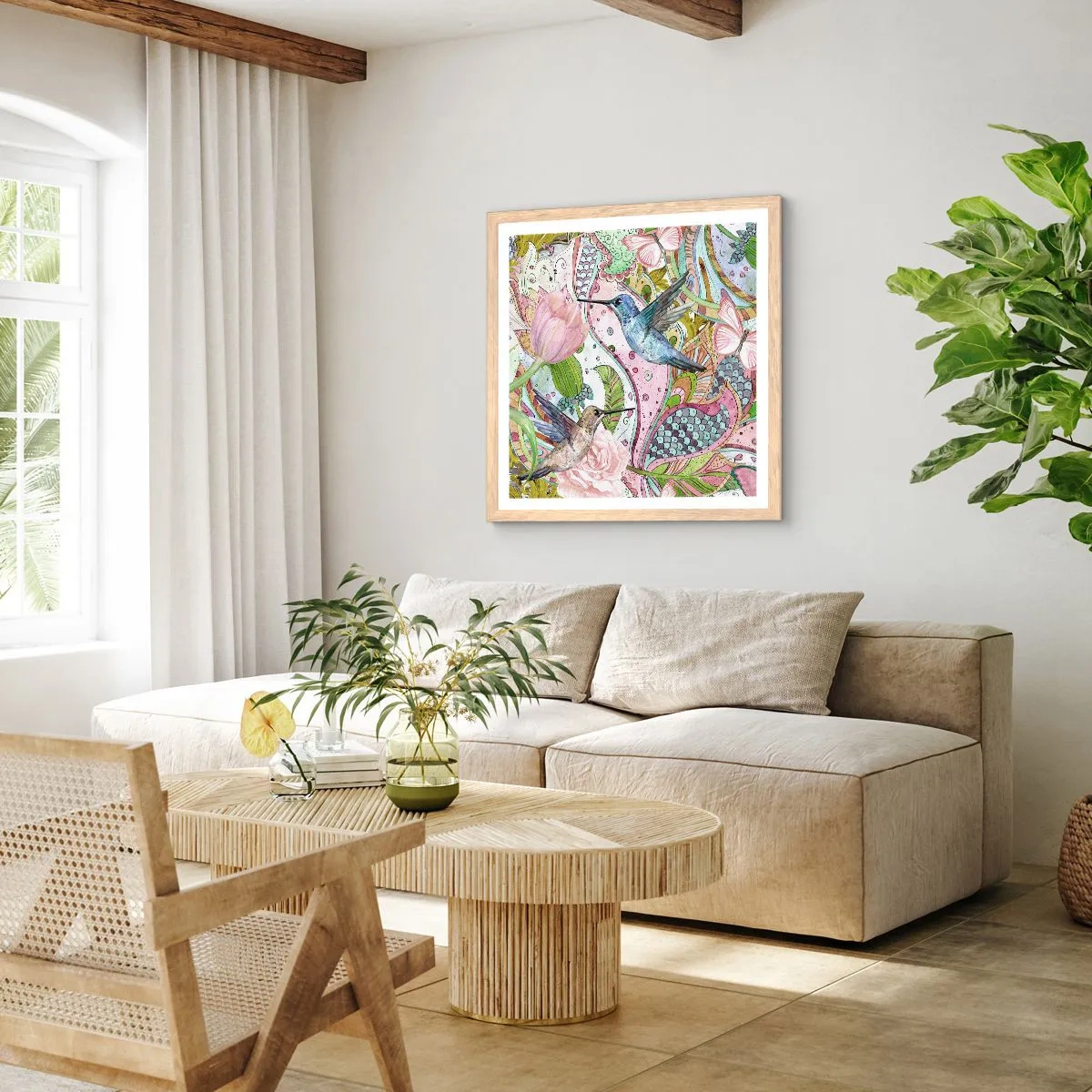 Affisch i ram av ljusek - Inbäddade i klätterväxter - 60x60 cm