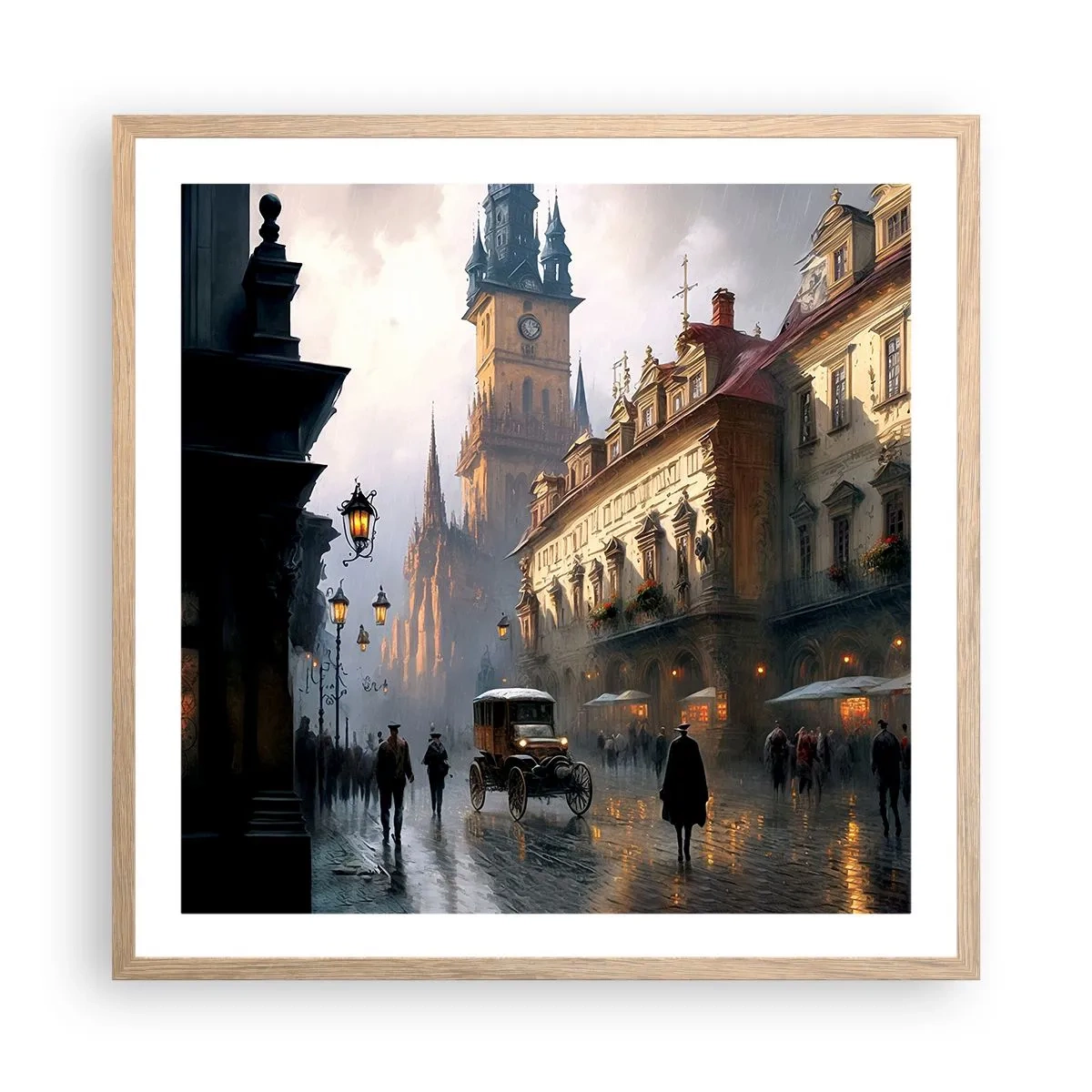 Affisch i ram av ljusek - Magin under en kväll i Prag - 60x60 cm
