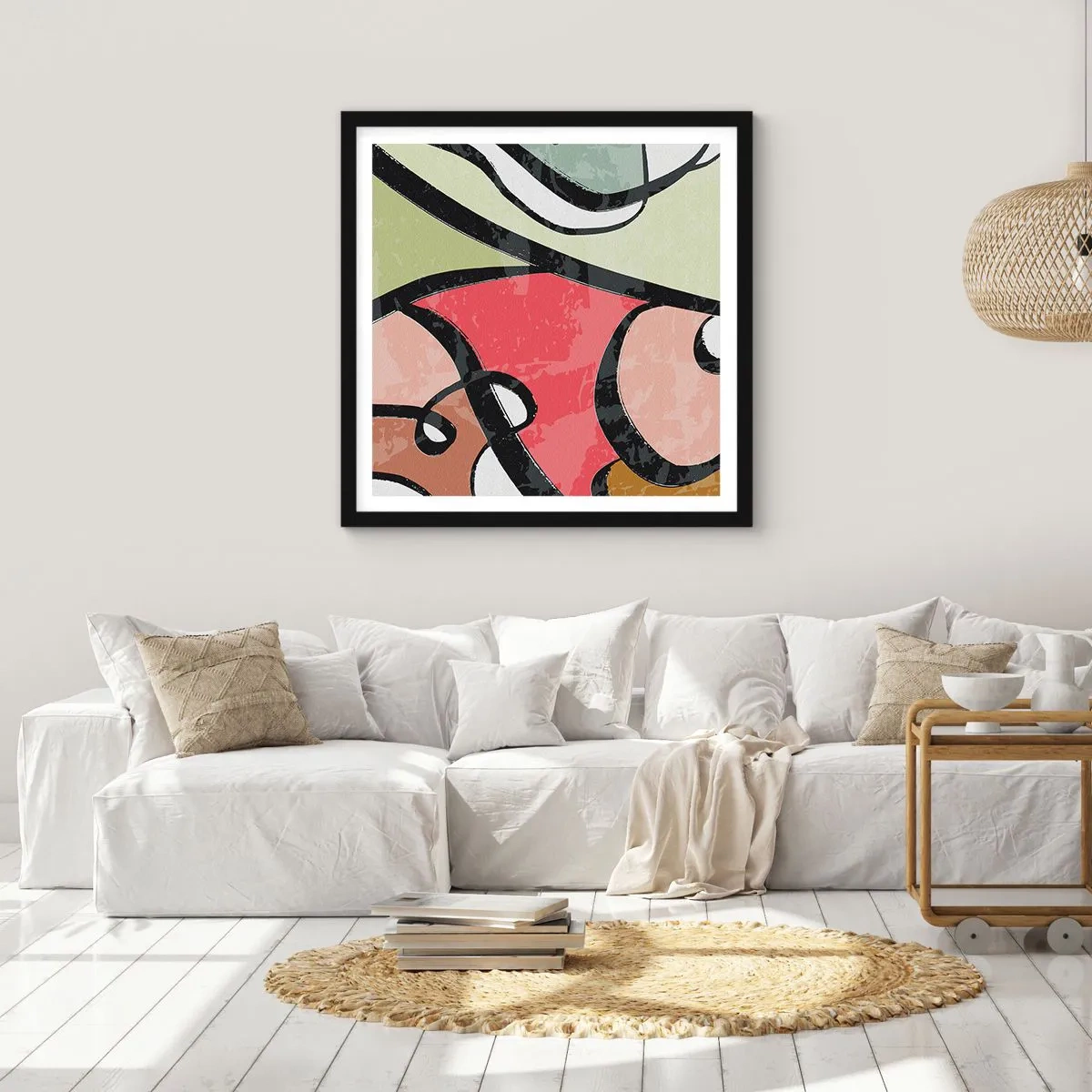 Affisch i svart ram - Pirouetter bland färger - 40x40 cm