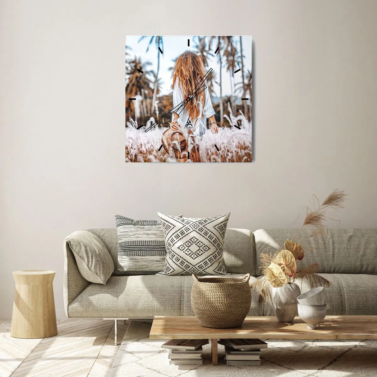 Väggklocka - Klocka på glas - Född ur gräsdun - 30x30 cm