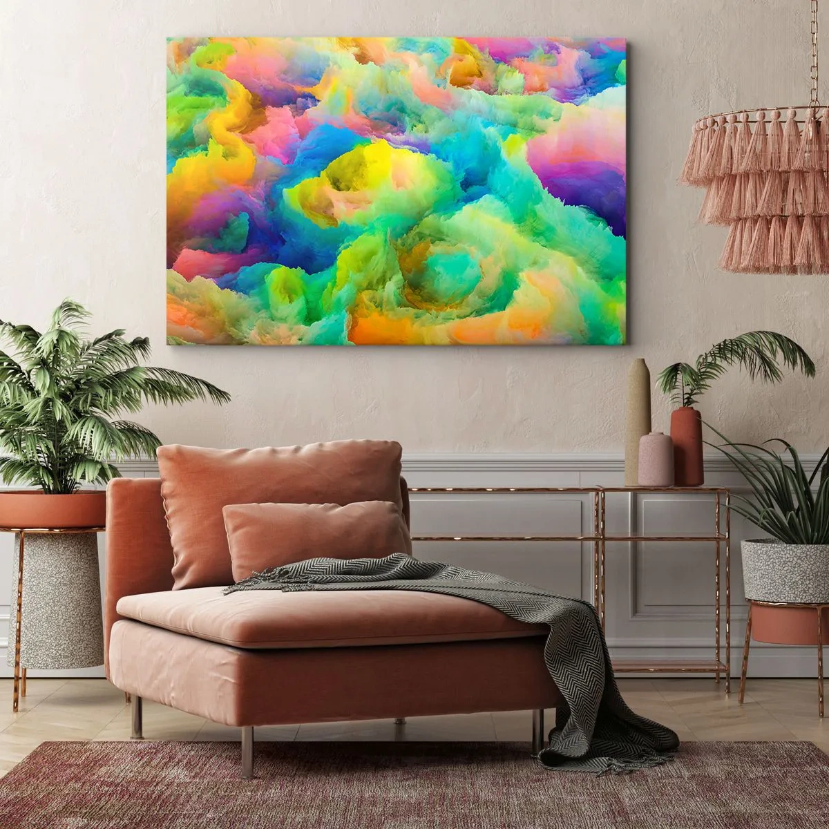 Canvastavla - Bild på duk - Regnbågsdun - 120x80 cm