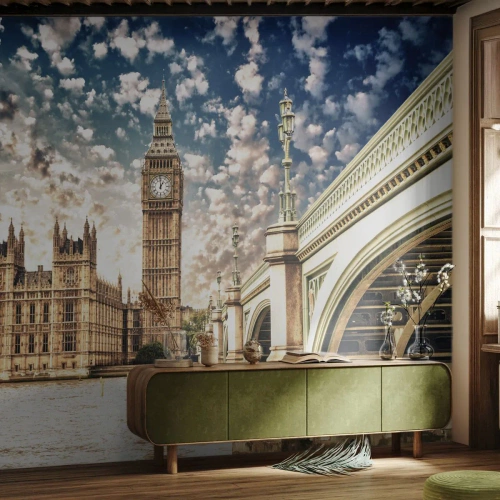 Fototapet Premium Canvas - Moln över Thames - Stad, London, England - 350x256 cm