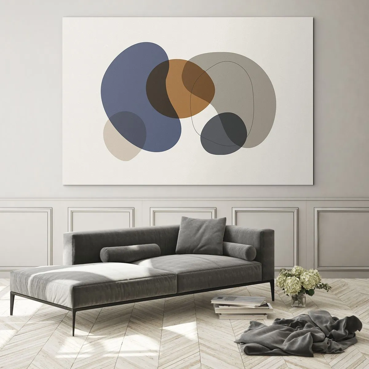 Glastavla - Bild på glas - Färgglada abstrakta fläckar i nyanser av marinblått och brunt - 70x50cm - Färgernas droppar - Modern väggdekoration för vardagsrum och sovrum ARTTOR