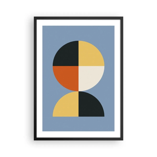 Affisch i svart ram - Geometriskt motiv i form av en cirkel och en halvcirkel på en blå bakgrund - 50x70cm - Titta och räkna - Modern väggdekoration för vardagsrum och sovrum ARTTOR