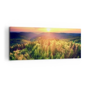 Canvastavla - Bild på duk - Trädtoppar och bergstoppar - 120x50 cm
