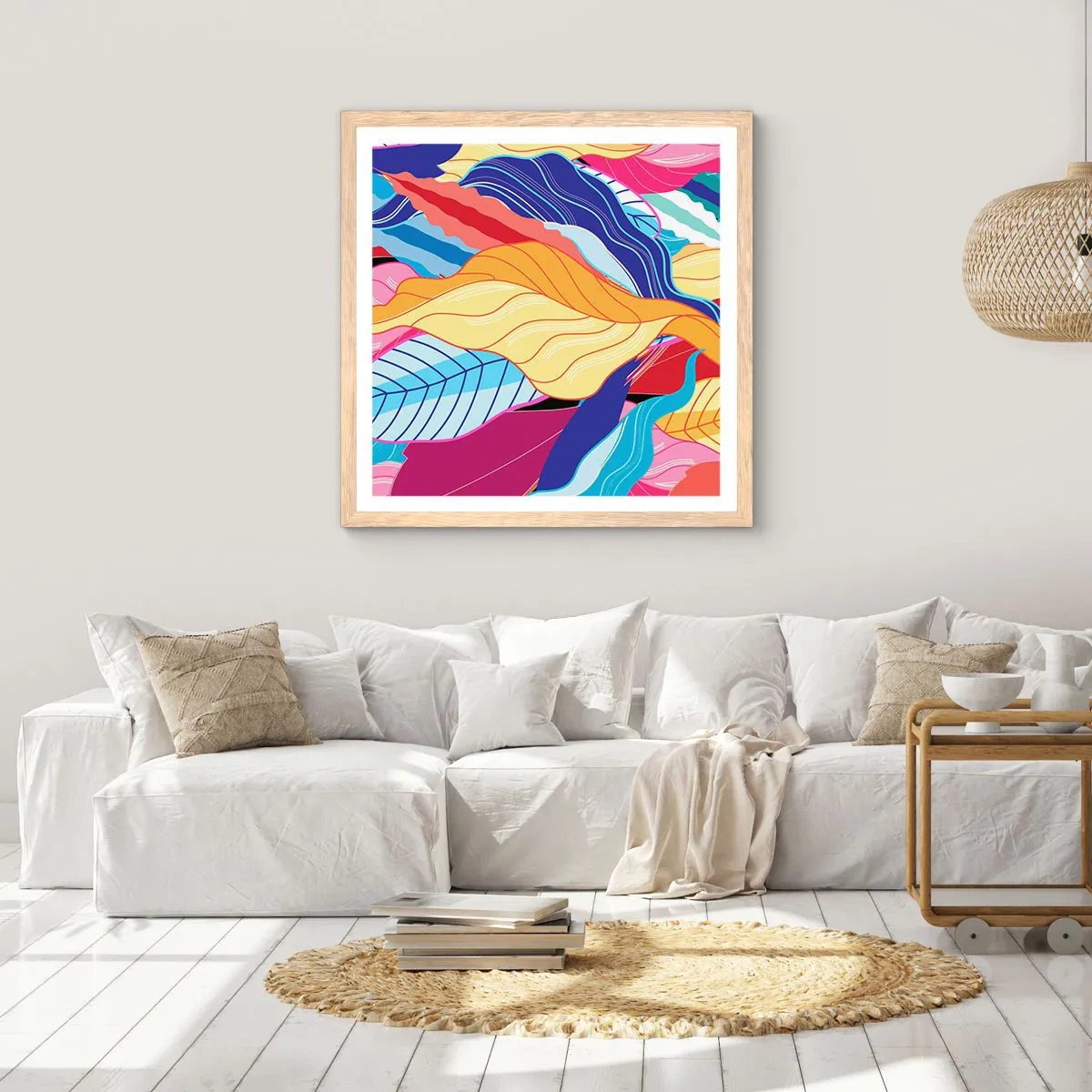 Affisch i ram av ljusek - Färgglad röra - 60x60 cm