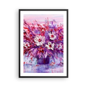 Affisch i svart ram - En blombukett i nyanser av rosa, lila och vitt - 50x70cm - Oskuld och passion  - Modern väggdekoration för vardagsrum och sovrum ARTTOR
