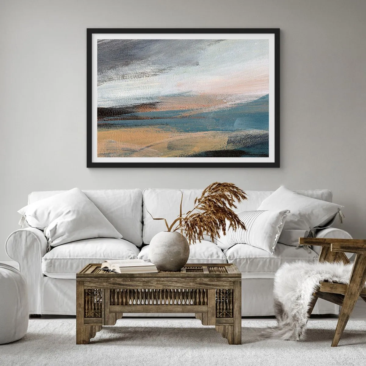 Affisch i svart ram - Abstraktion: nordligt landskap - 100x70 cm