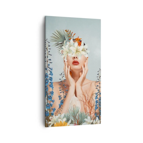Canvastavla - Bild på duk - Kvinna - blomma - 45x80 cm