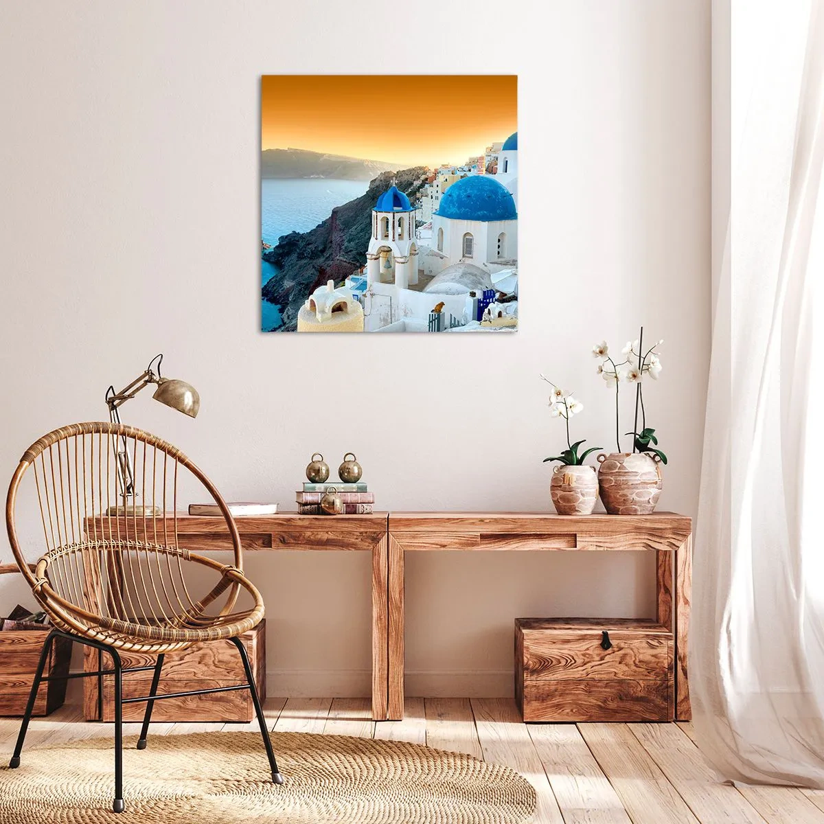 Canvastavla - Bild på duk - Santorini - inbäddat i berg - 70x70 cm