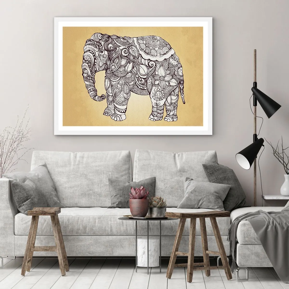 Affisch i vit ram - maskerad elefant - 70x50 cm