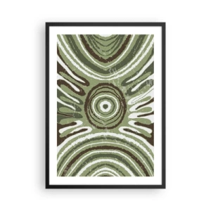 Affisch i svart ram - Symmetriskt abstrakt mönster i nyanser av grönt - 50x70cm - Explosion av känslor - Modern väggdekoration för vardagsrum och sovrum ARTTOR