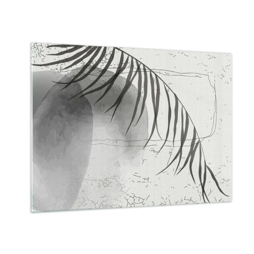 Glastavla - Bild på glas - Svartvit palmbladsskugggrafik - 70x50cm - Den subtila exotismen i naturen - Modern väggdekoration för vardagsrum och sovrum ARTTOR