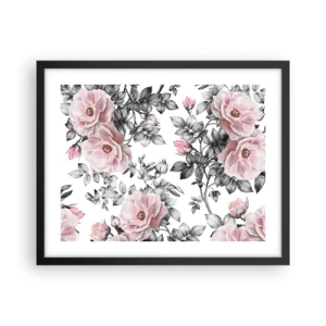Affisch i svart ram - Tappa sig i rosblommorna - 50x40 cm