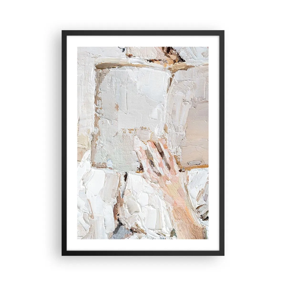 Affisch i svart ram - En texturerad bild av en hand som håller en öppen bok. - 50x70cm - I en annan värld - Modern väggdekoration för vardagsrum och sovrum ARTTOR