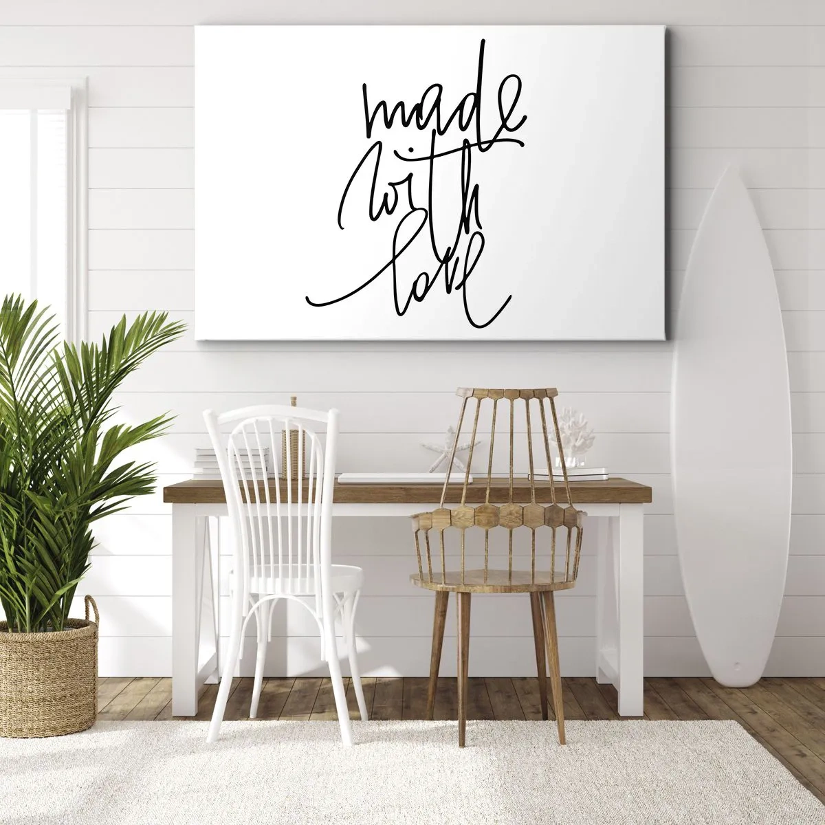 Canvastavla - Bild på duk - Svart inskription "Made with love" på vit bakgrund - 70x50cm - Bästa märket - Modern väggdekoration för vardagsrum och sovrum ARTTOR