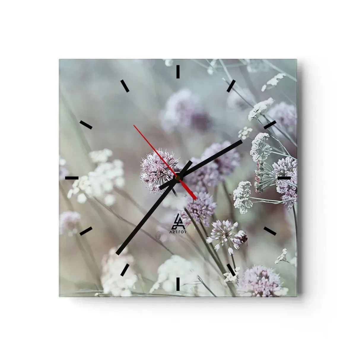 Väggklocka - Klocka på glas - Söta örtfiligraner - 30x30 cm