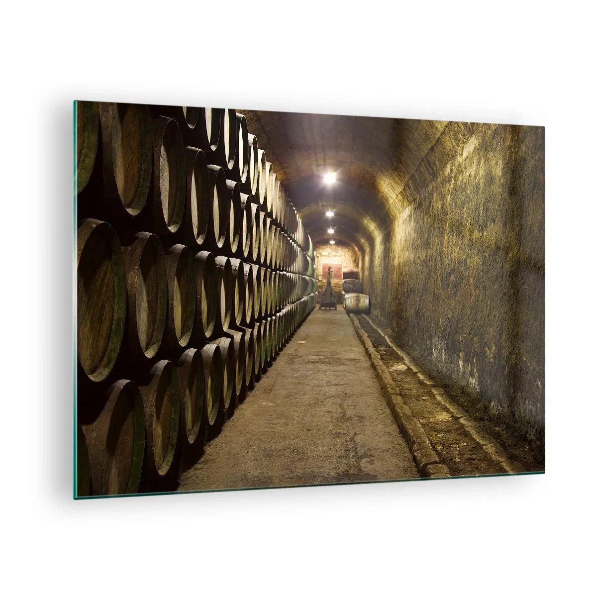 Glastavla - Bild på glas - Vinkällare med rader av fat - 70x50cm - Det är bra att kunna ligga - Modern väggdekoration för vardagsrum och sovrum ARTTOR