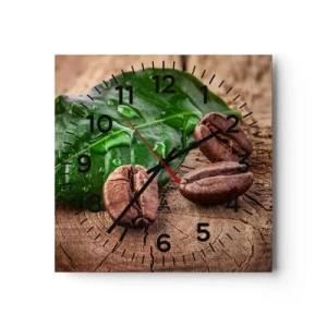 Väggklocka - Klocka på glas - Äkta och svart - 40x40 cm