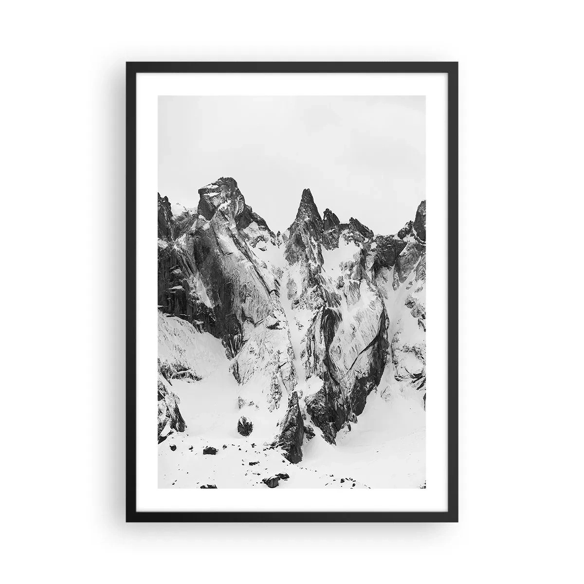 Affisch i svart ram - Ett kargt bergslandskap i svartvitt - 50x70cm - Granitfarlig bergsrygg - Modern väggdekoration för vardagsrum och sovrum ARTTOR