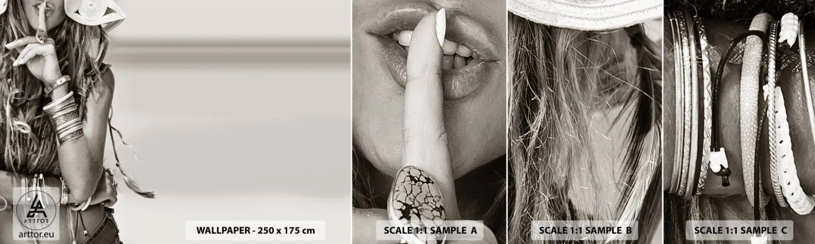 Provbit av självhäftande fototapet Deluxe Sticker - Som flickorna brukar - Kvinna, Boho, Årgång - 100x30 cm