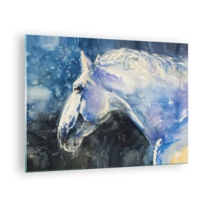 Glastavla - Bild på glas - Akvarellporträtt av en häst i blå nyanser - 70x50cm - Porträtt i blått sken - Modern väggdekoration för vardagsrum och sovrum ARTTOR