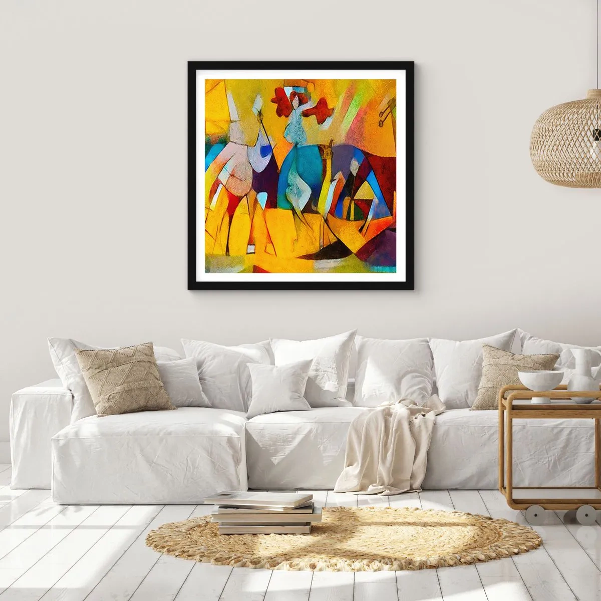 Affisch i svart ram - Sol - liv -glädje - 50x50 cm