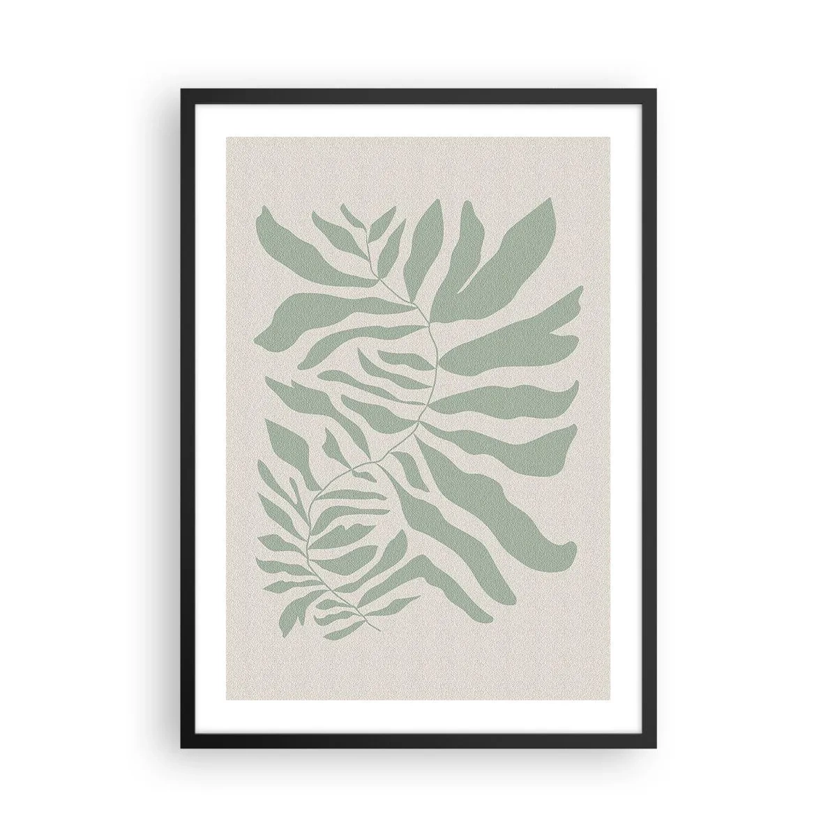 Affisch i svart ram - En minimalistisk växtillustration i nyanser av grönt - 50x70cm - Smaragdgrön gren - Modern väggdekoration för vardagsrum och sovrum ARTTOR