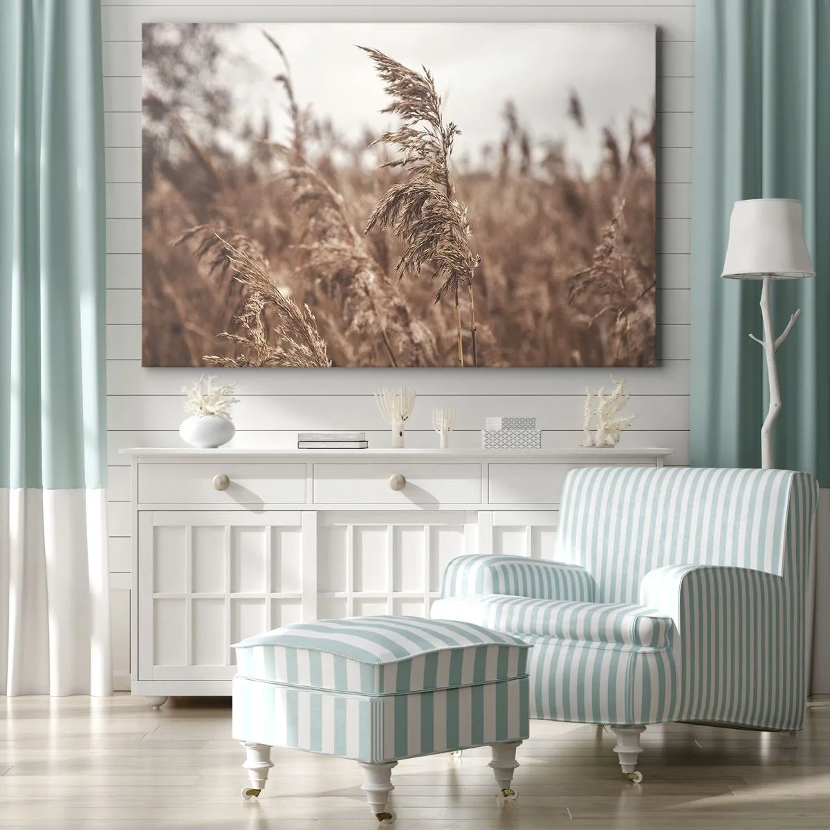 Canvastavla - Bild på duk - Gyllene gräs mot bakgrund av höstlandskap - 70x50cm - Hösten är framme på åkrarna - Modern väggdekoration för vardagsrum och sovrum ARTTOR