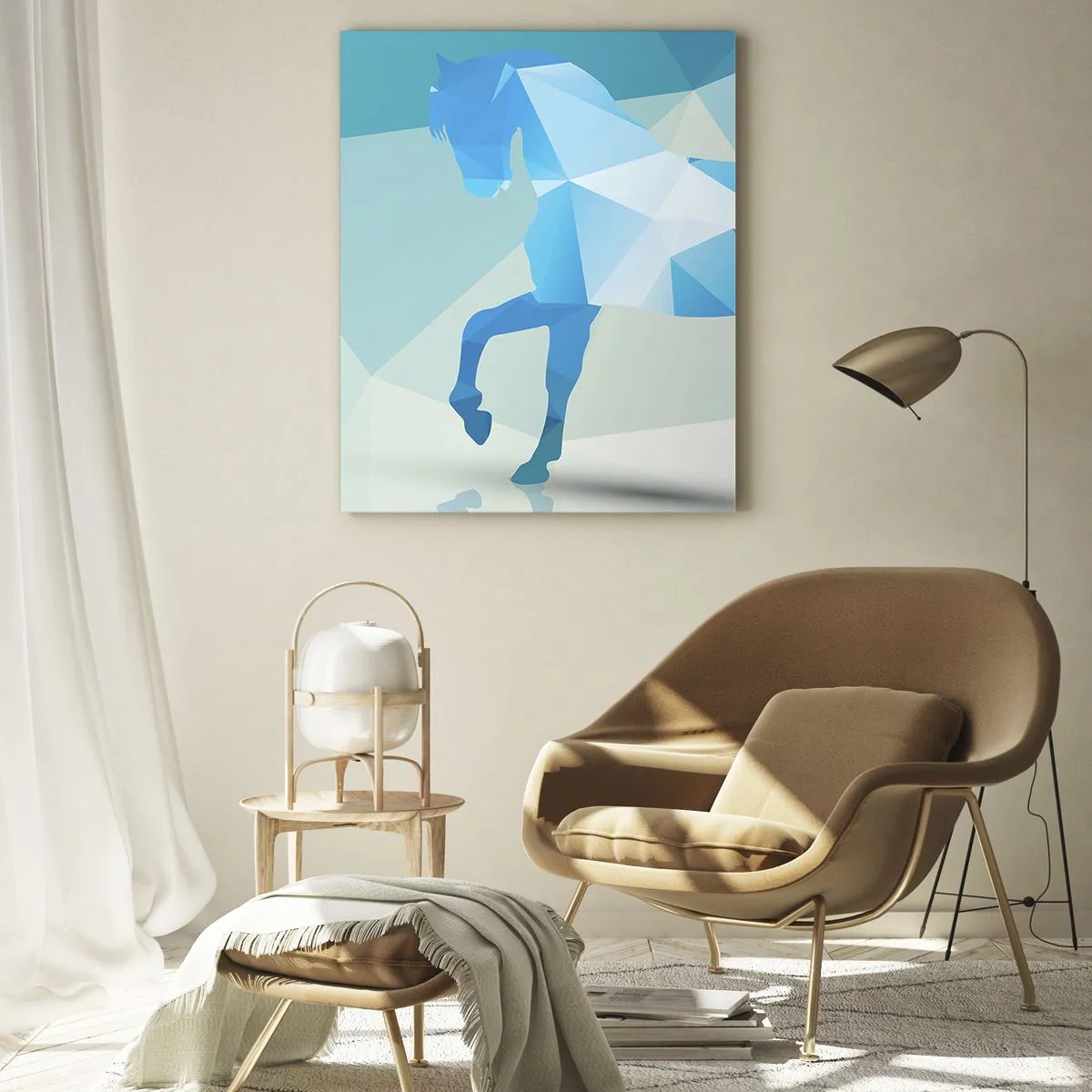 Glastavla - Bild på glas - Geometrisk häst i turkos - 50x70 cm