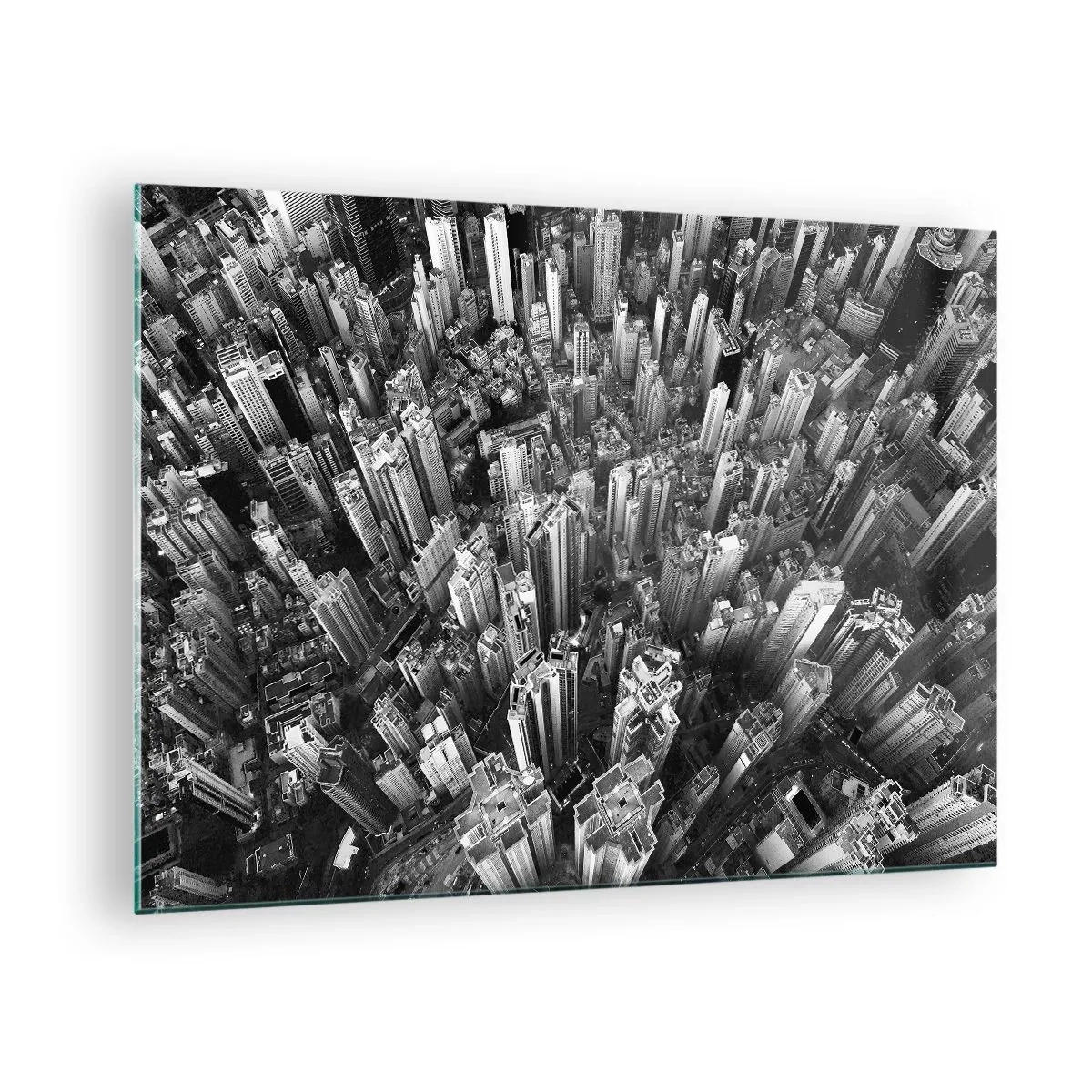 Glastavla - Bild på glas - Svartvitt fågelperspektiv över staden - 70x50cm - Hela tiden högre och högre - Modern väggdekoration för vardagsrum och sovrum ARTTOR