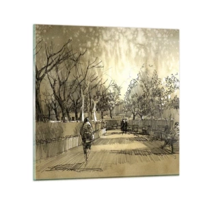 Glastavla - Bild på glas - En stund fångad med penna - 50x50 cm