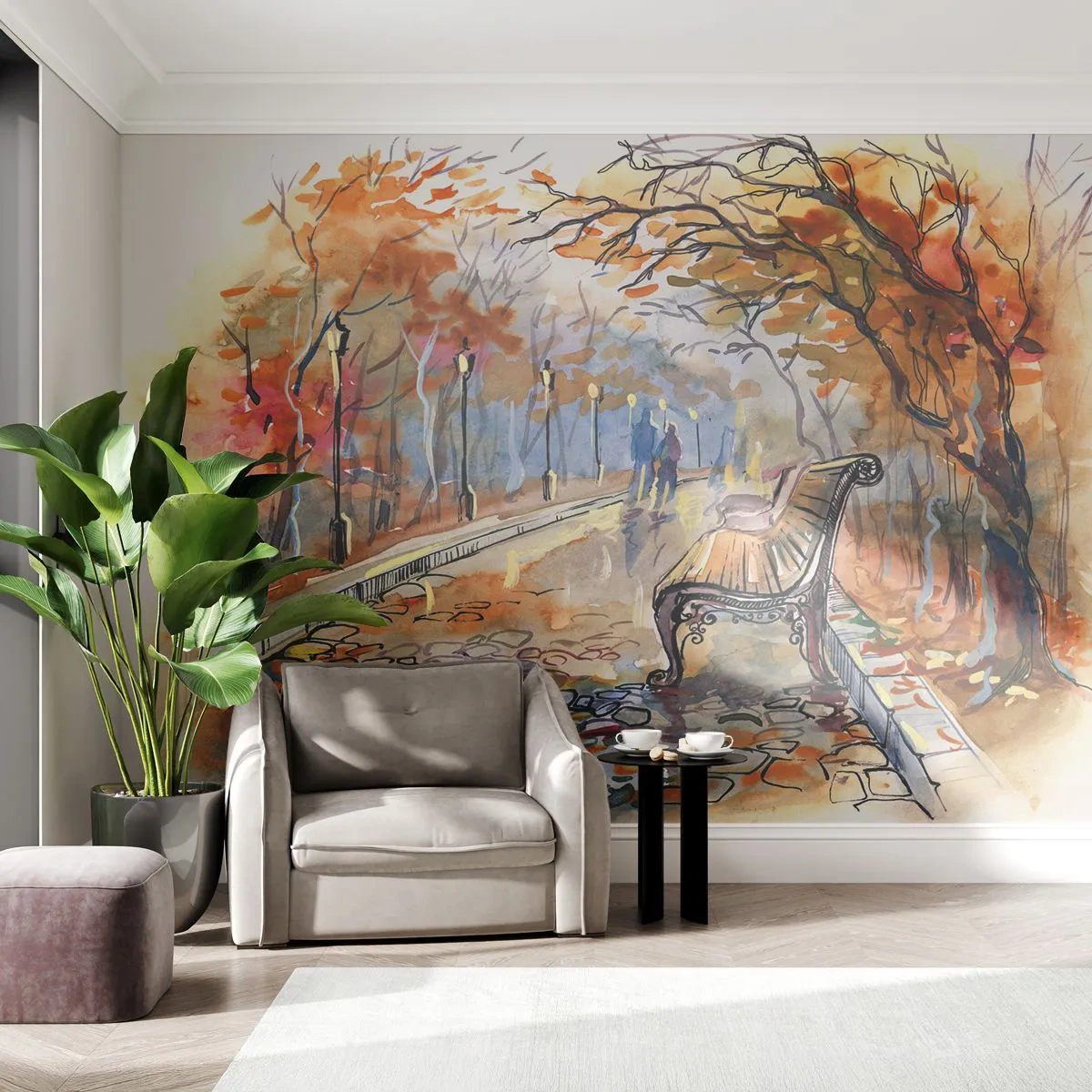 Fototapet Premium Sand - Vandra tillsammans mot hösten - Landskap, Parkera, Höst - 100x70 cm